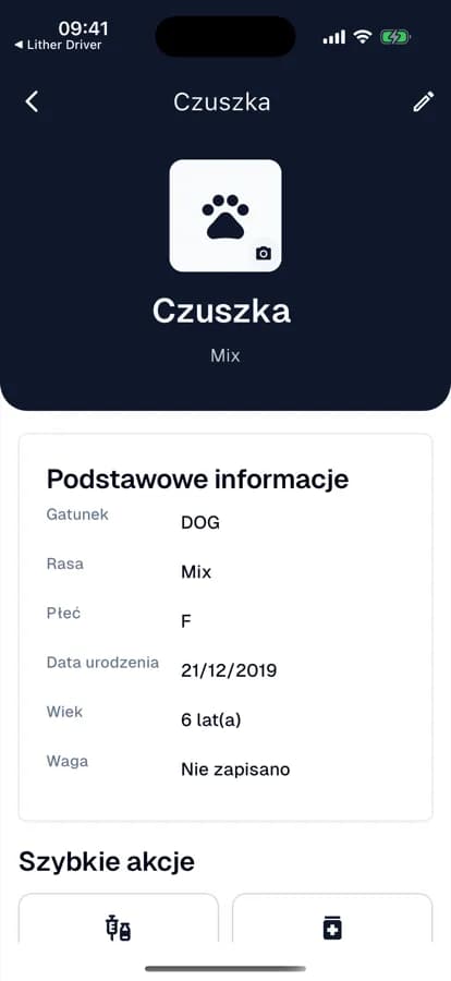 Pet profile screen in the BetterPet app